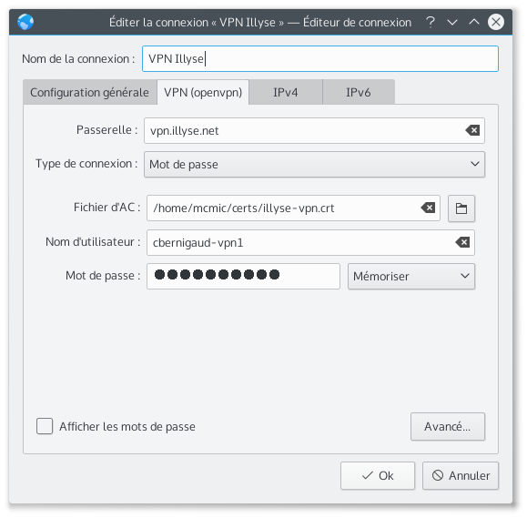 Capture d'écran de la configuration
