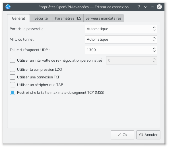 Capture d'écran de la configuration